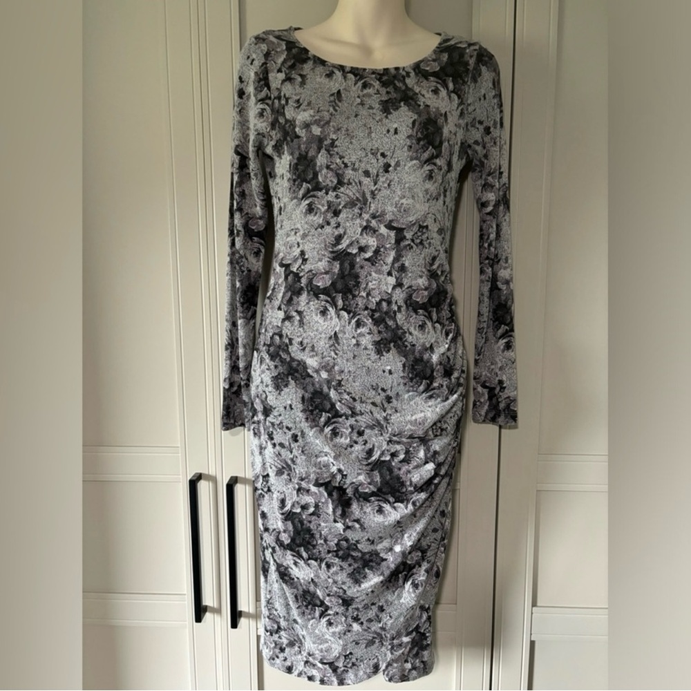 Elegant Floral Gray Maternity Dress